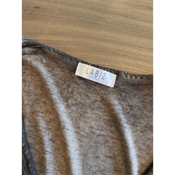 Anthropologie Labiz Washed Gray Brown Open Shoulder Pocket Tee Size Small NEW - Picture 5 of 5